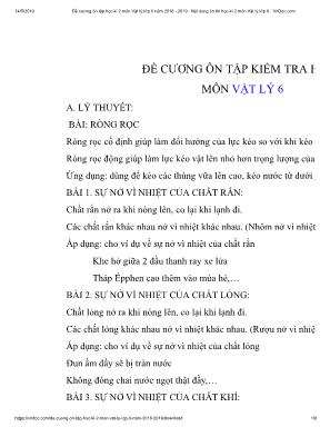 Đề cương ôn tập kiểm tra học kỳ II môn Vật lý Lớp 6 - Năm học 2018-2019